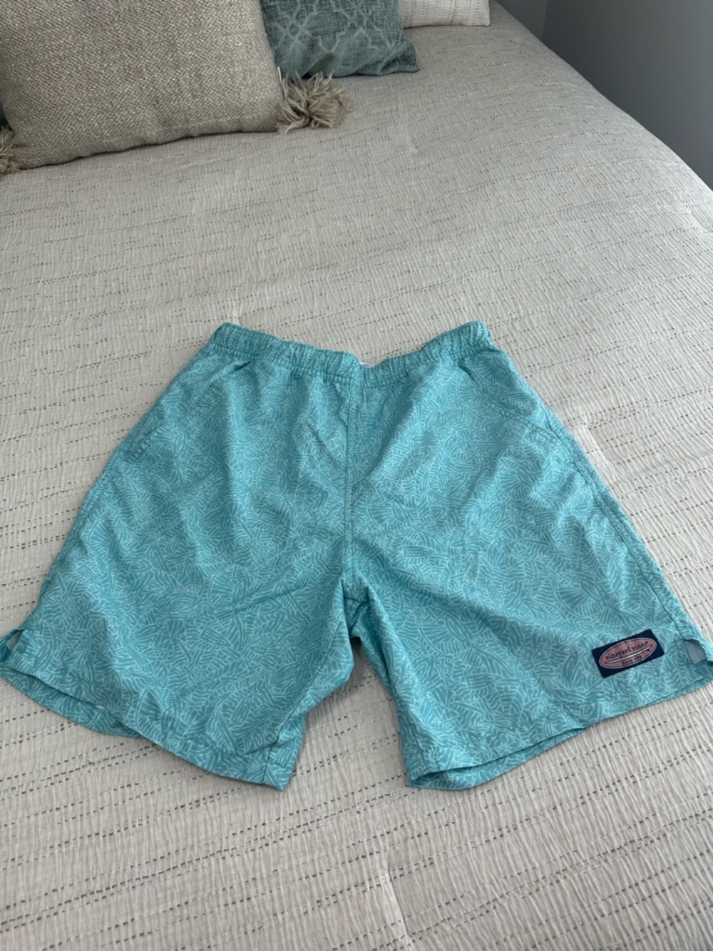 Vineyard Vines Men's Aqua Palm-Leaf Hybrid Shorts